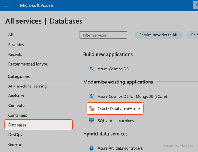 Databases Oracle Database@Azure