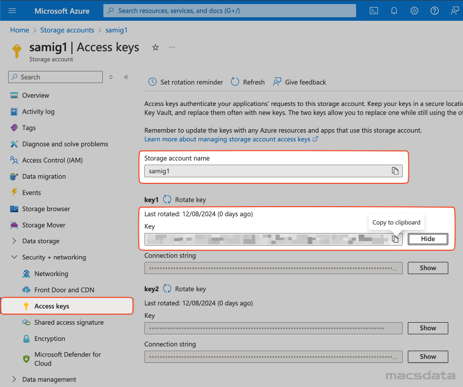 Storage account Access keys